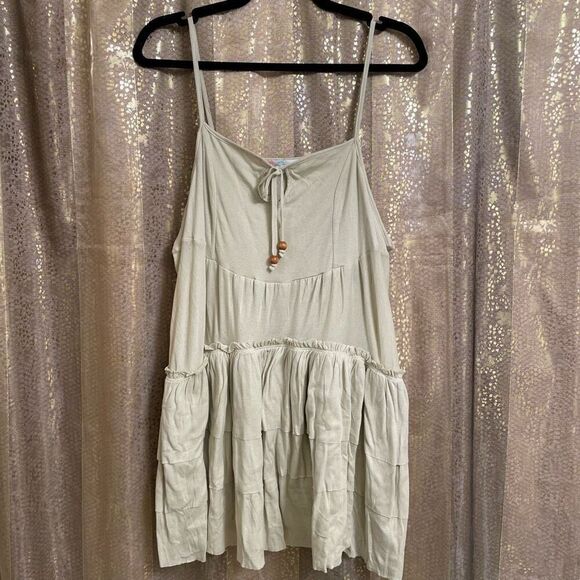 Free People Beach Noelle Tan Beige Tiered Mini Dress Small NWOT - Picture 1 of 6